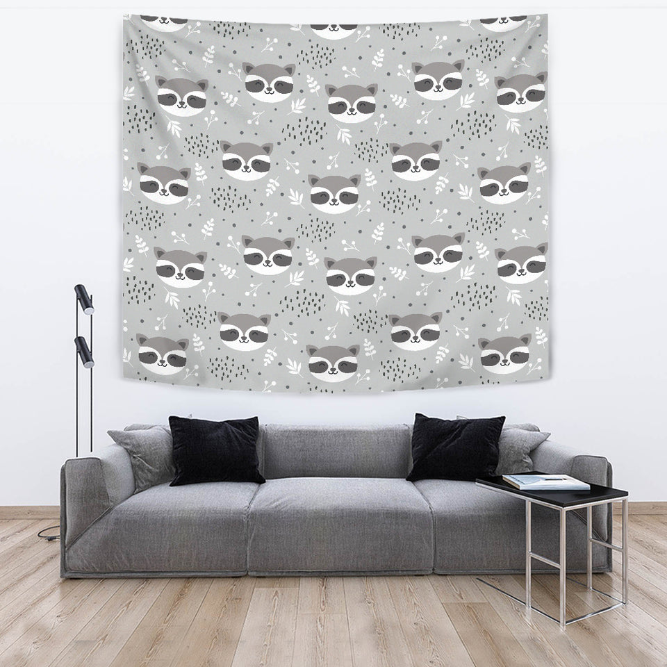 Cute Raccoons Leaves Dot Wall Tapestry