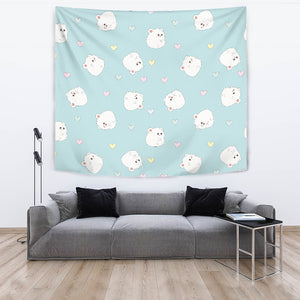 White Cute Hamsters Heart Pattern Wall Tapestry