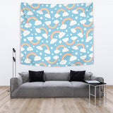 Cute Rainbow Clound Star Pattern Blue Background Wall Tapestry