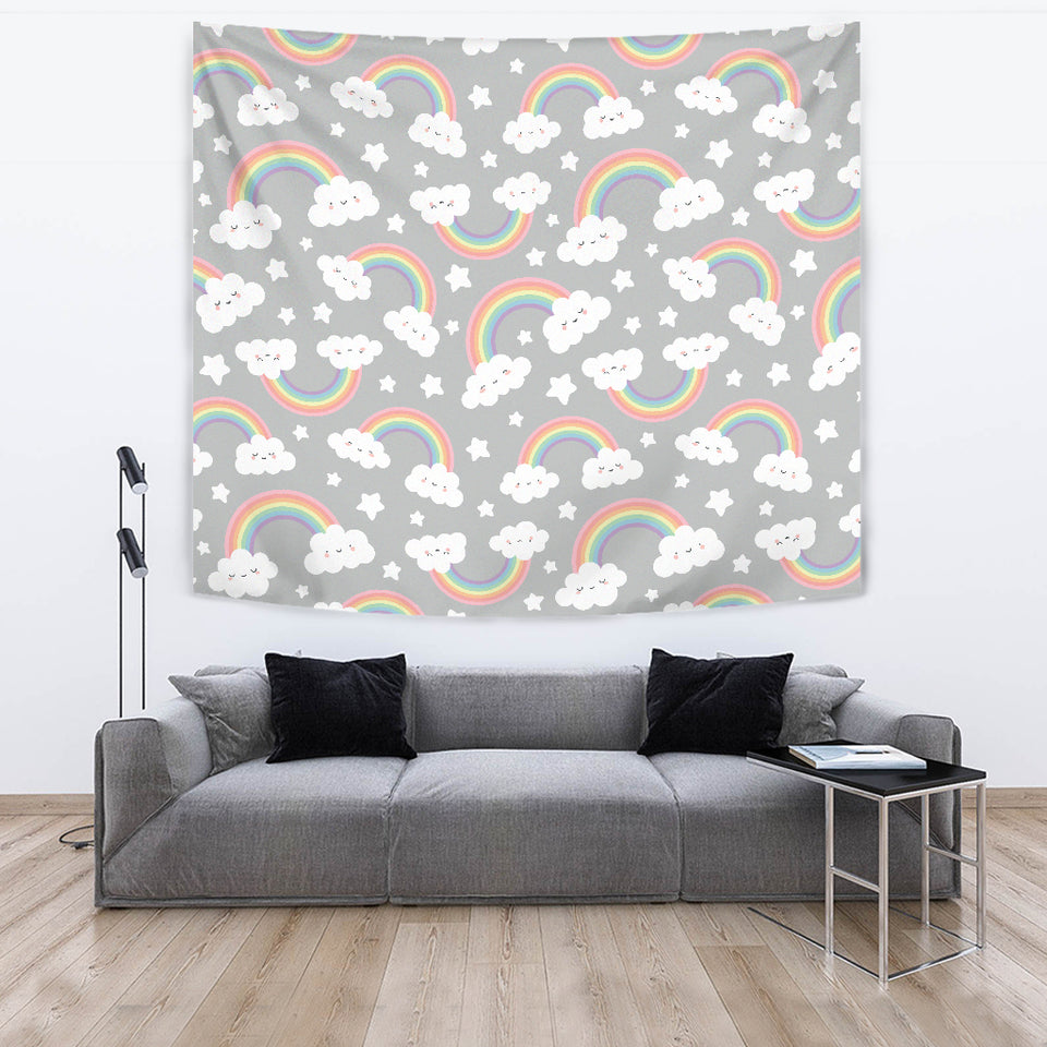 Cute Rainbow Clound Star Pattern Wall Tapestry