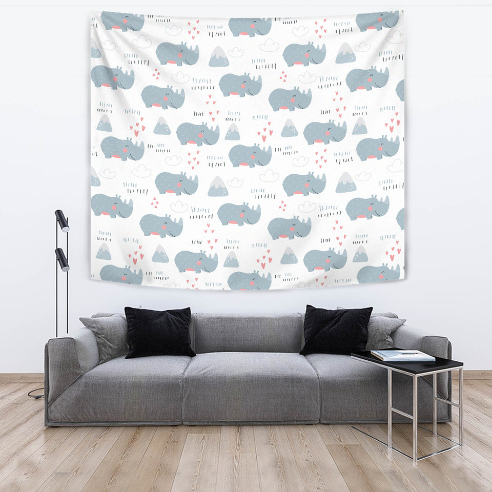 Cute Rhino Heart Pattern Wall Tapestry