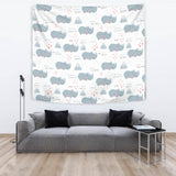 Cute Rhino Heart Pattern Wall Tapestry