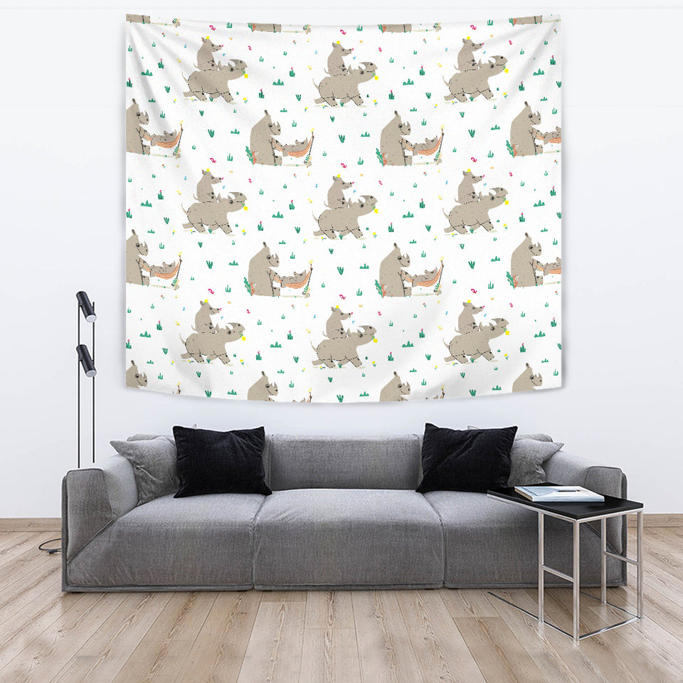 Cute Rhino Pattern Background Wall Tapestry
