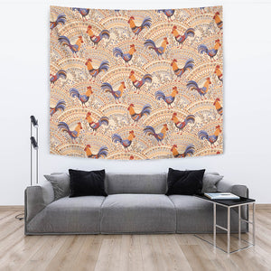 Cute Rooster Chicken Cock Floral Ornament Background Wall Tapestry