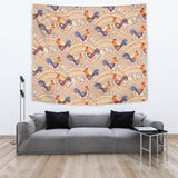 Cute Rooster Chicken Cock Floral Ornament Background Wall Tapestry
