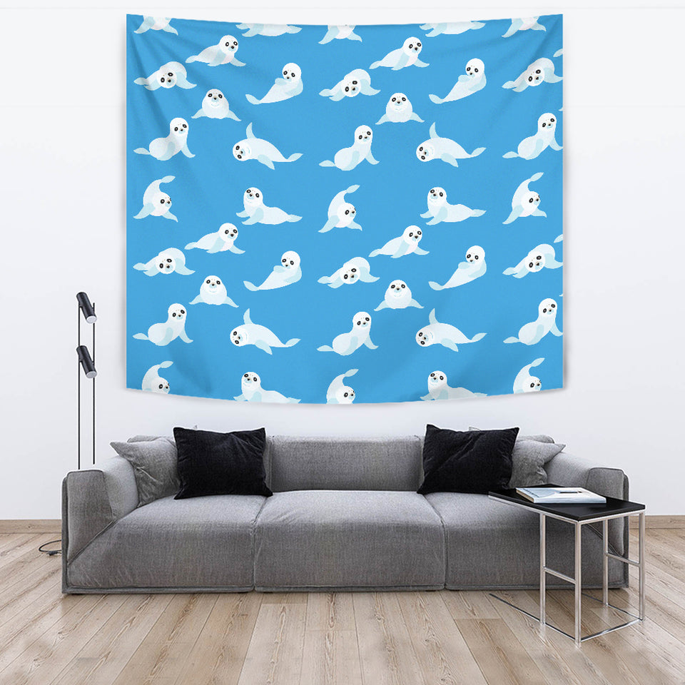 Cute Sea Lion Seal Pattern Background Wall Tapestry