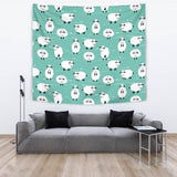 Cute Sheep Green Background Wall Tapestry