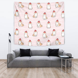 Cute Shiba Inu Dog Apple Pattern Wall Tapestry