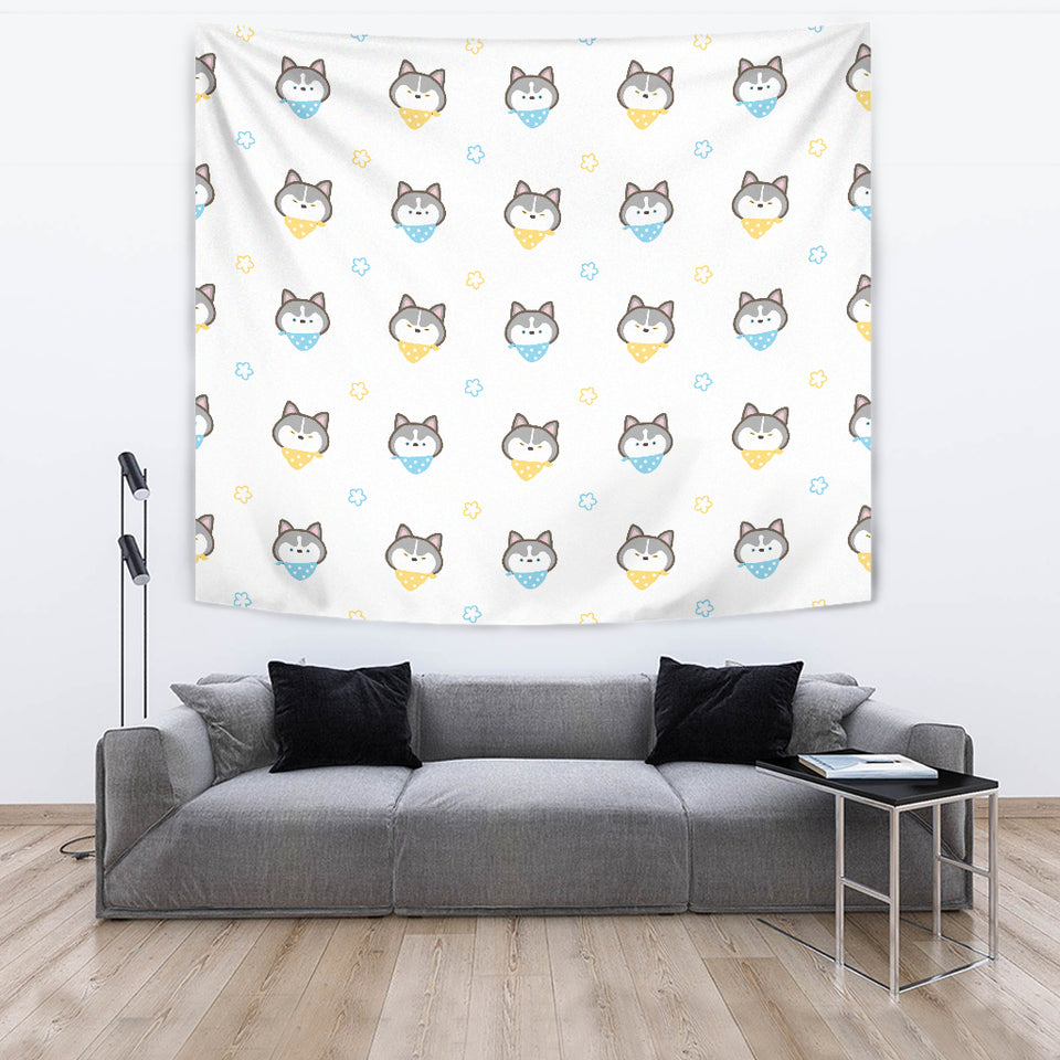 Cute Siberian Husky Pattern Wall Tapestry