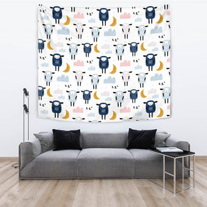 Cute Sleeping Sheep Moon Cloud Pattern Wall Tapestry