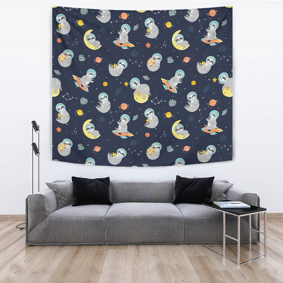 Cute Sloth Astronaut Star Planet Rocket Pattern Wall Tapestry