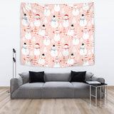 Cute Snowman Christmas Tree Snowpink Background Wall Tapestry