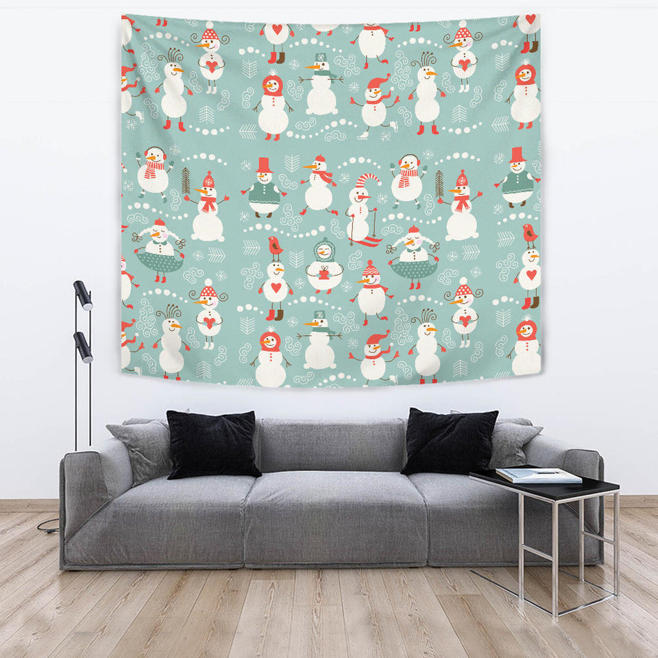 Cute Snowman Pattern Wall Tapestry