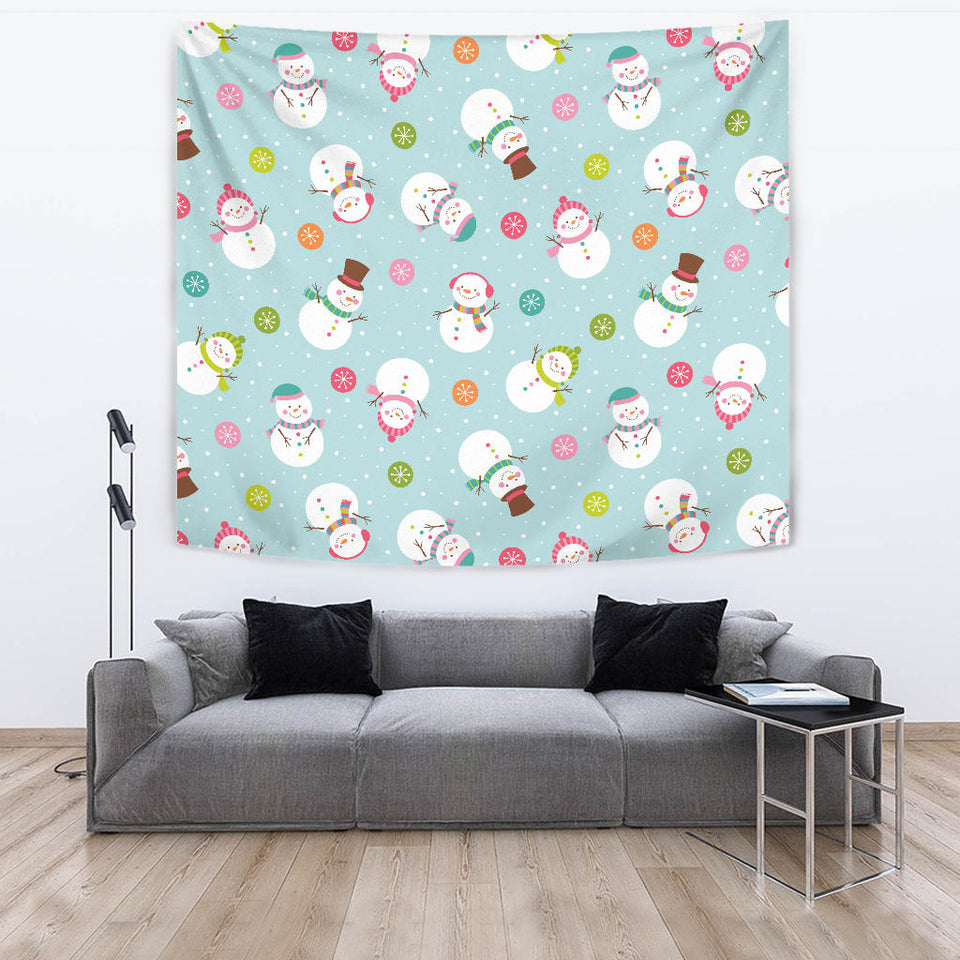 Cute Snowman Snowflake Pattern Wall Tapestry