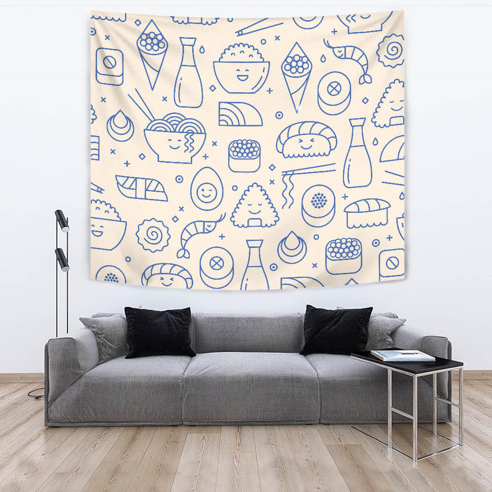 Cute Sushi Icon Pattern Wall Tapestry