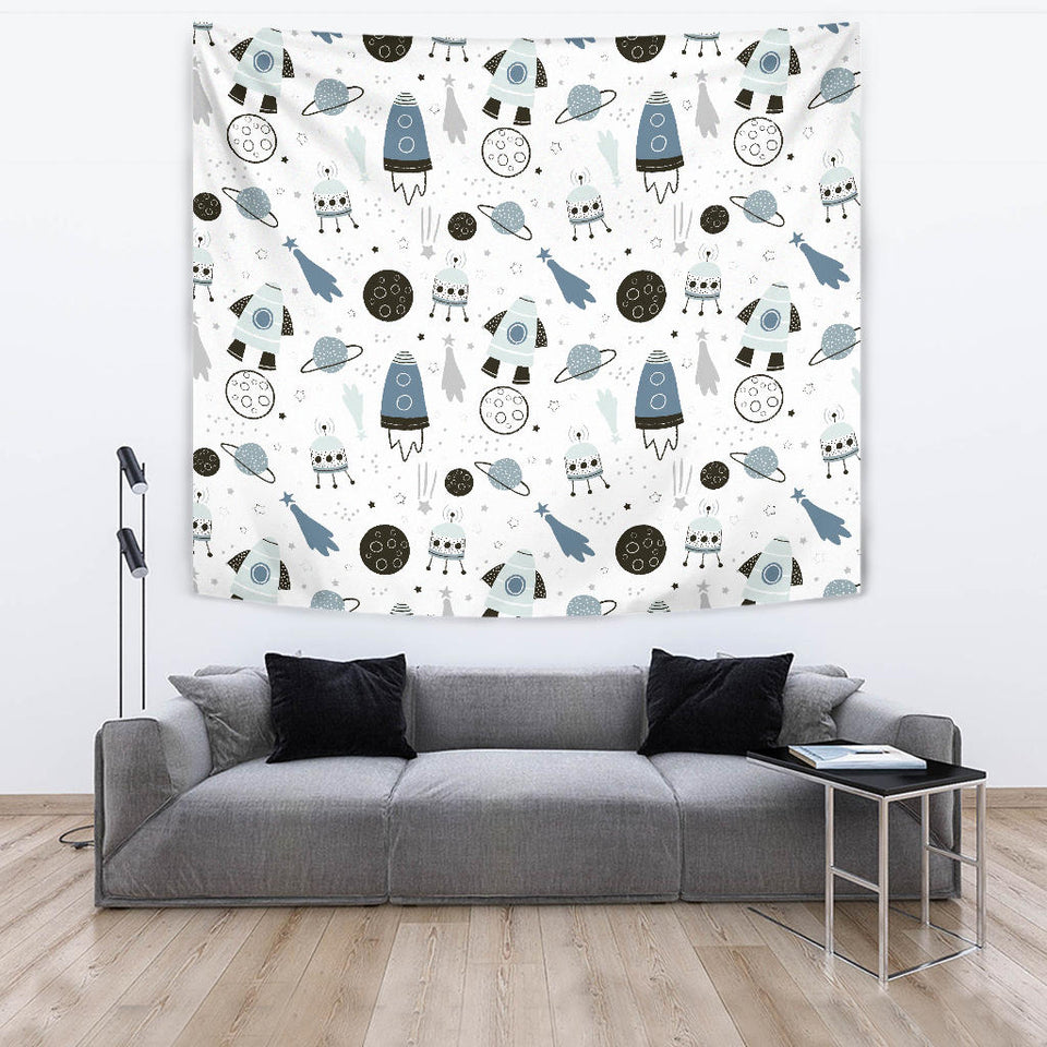 Hand Drawn Space Elements Space Rocket Star Planet Space Probe Wall Tapestry