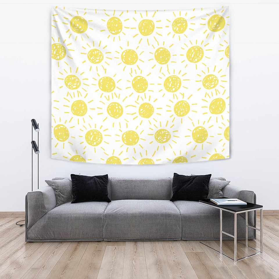 Hand Drawn Sun Pattern Wall Tapestry