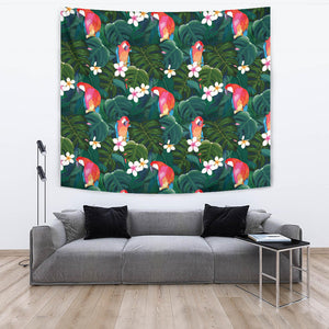Parrot Palm Tree Leaves Flower Hibiscus Pattern Wall Tapestry