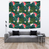 Parrot Palm Tree Leaves Flower Hibiscus Pattern Wall Tapestry