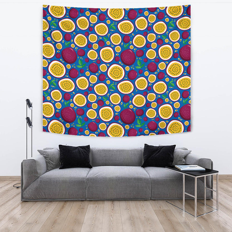 Passion Fruit Blue Background Wall Tapestry