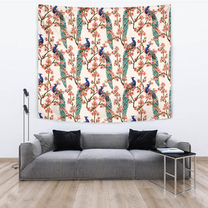 Peacock Tropical Flower Pattern Wall Tapestry