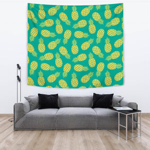Pineapples Pattern Green Background Wall Tapestry