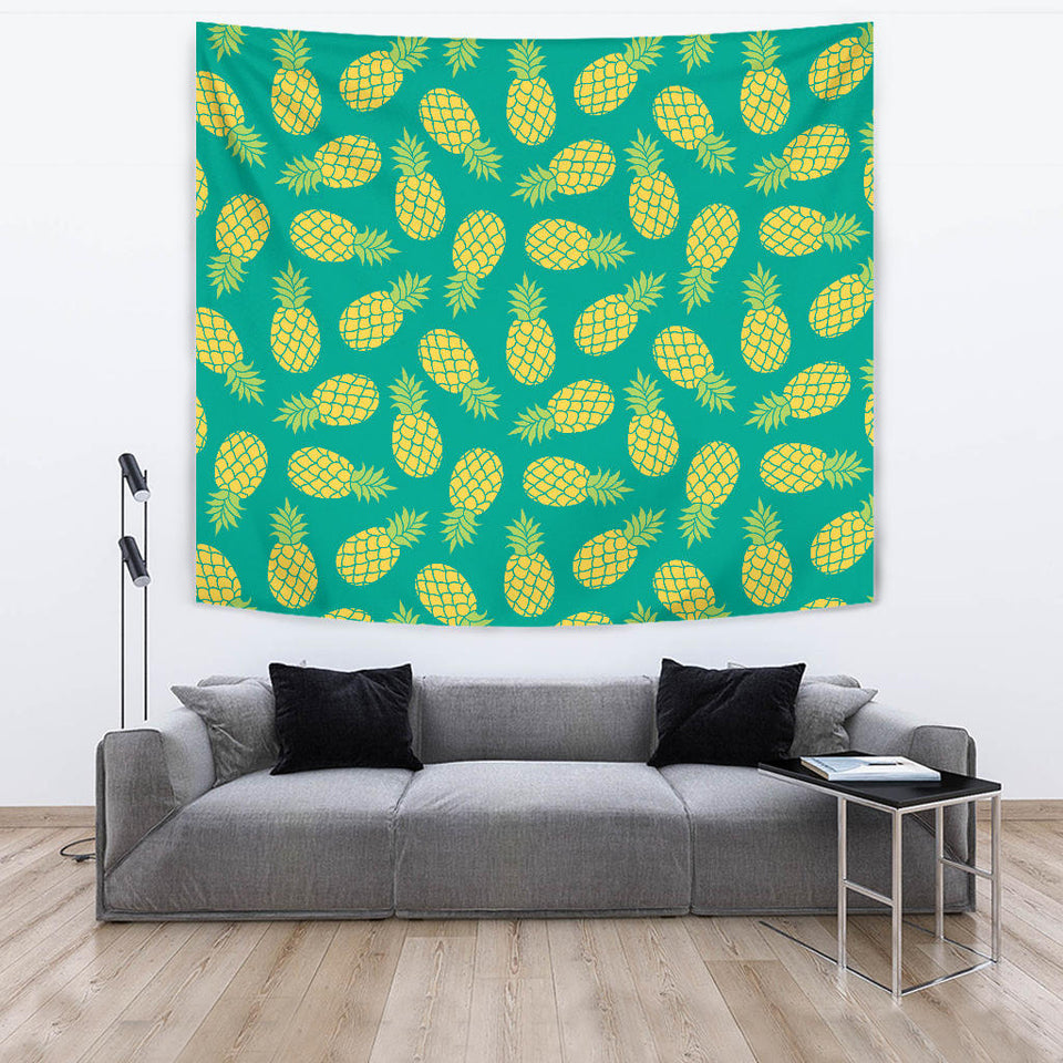 Pineapples Pattern Green Background Wall Tapestry