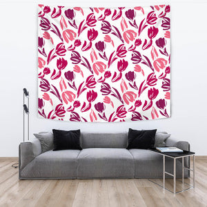 Pink Sketch Tulip Pattern Wall Tapestry