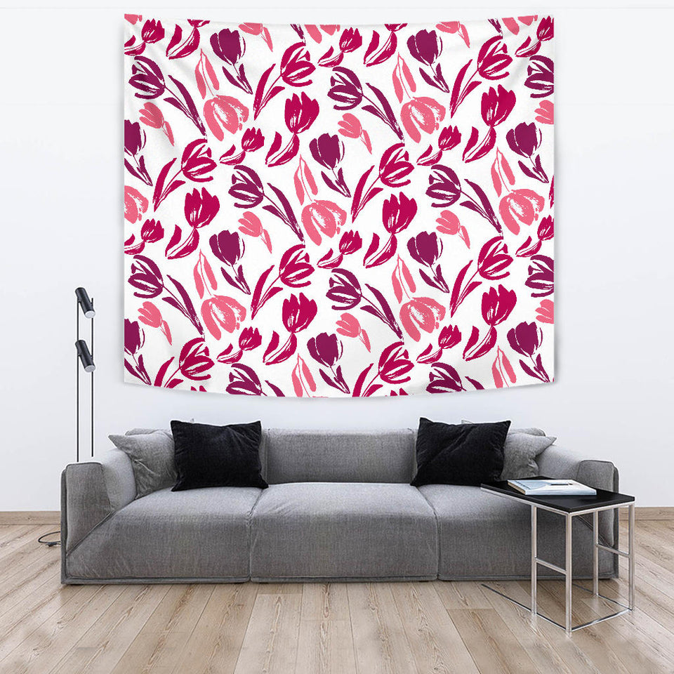 Pink Sketch Tulip Pattern Wall Tapestry