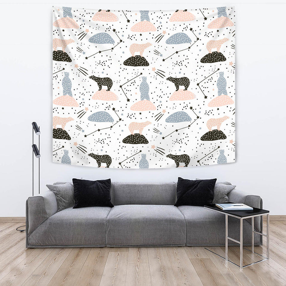 Polar Bears Star Poka Dot Pattern Wall Tapestry