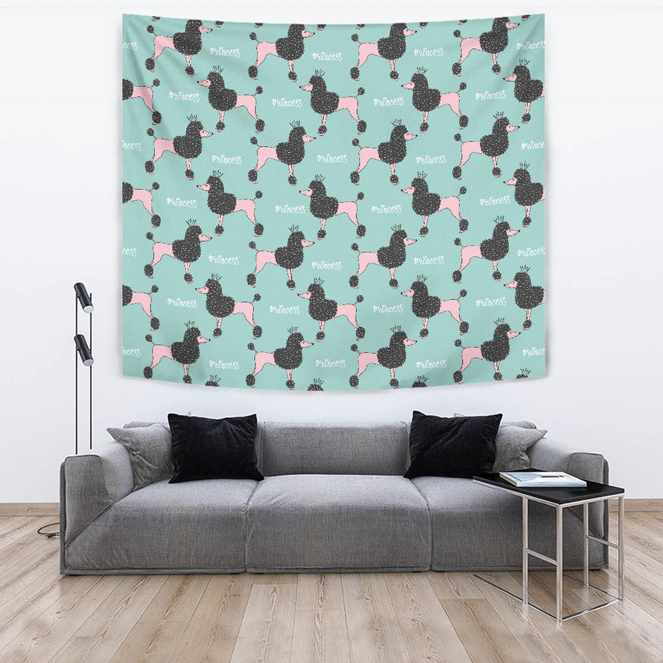 Poodle Dog Green Background Wall Tapestry