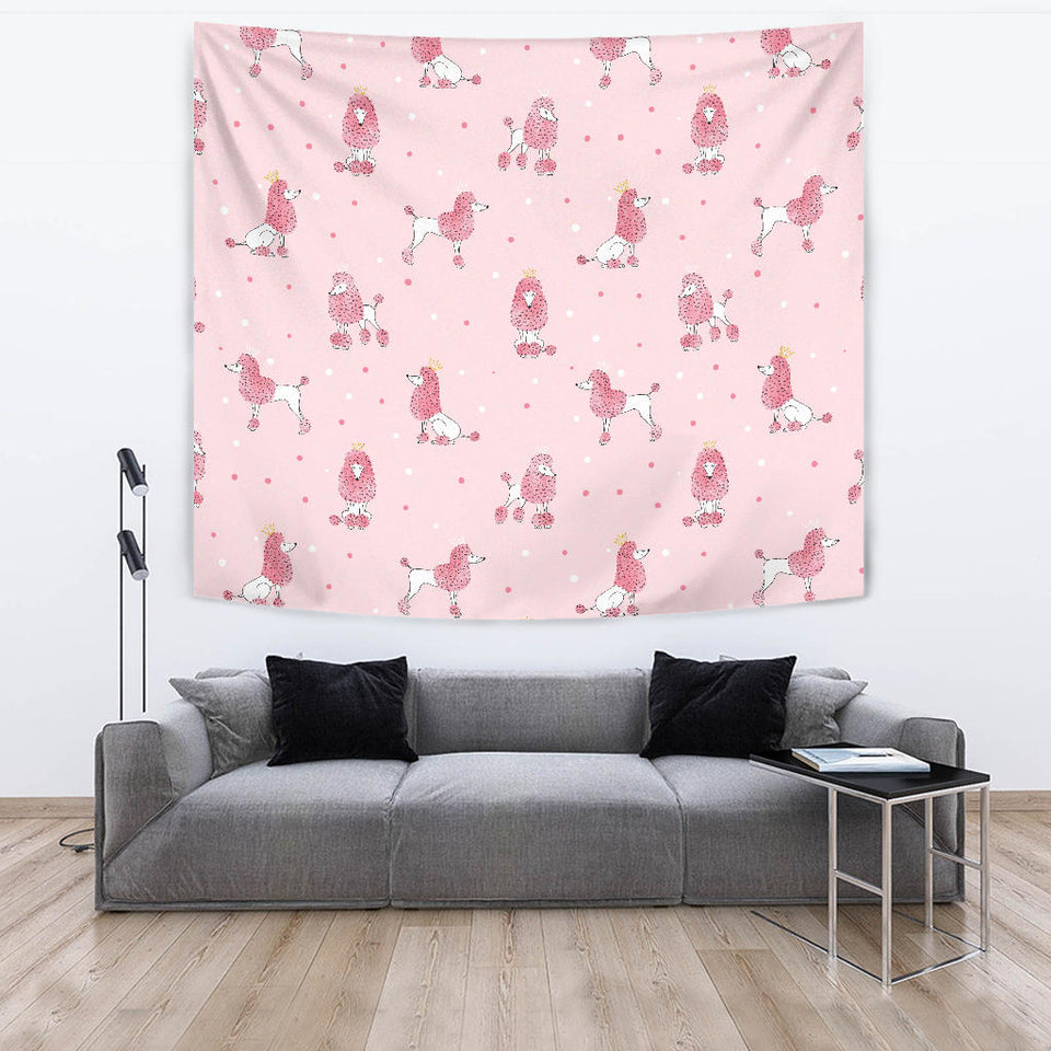 Poodle Dog Pink Color Theme Wall Tapestry