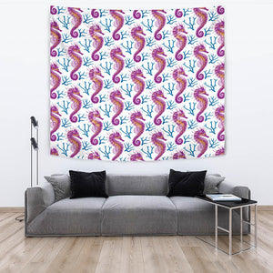 Purple Seahorse Blue Coral Pattern Wall Tapestry