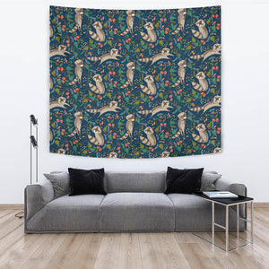Raccoon Tropical Leaves Pattern Wall Tapestry