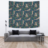 Raccoon Tropical Leaves Pattern Wall Tapestry