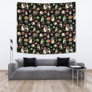 Raccoon Watermelon Pattern Wall Tapestry