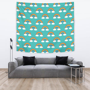 Rainbow Pattern Green Background Wall Tapestry
