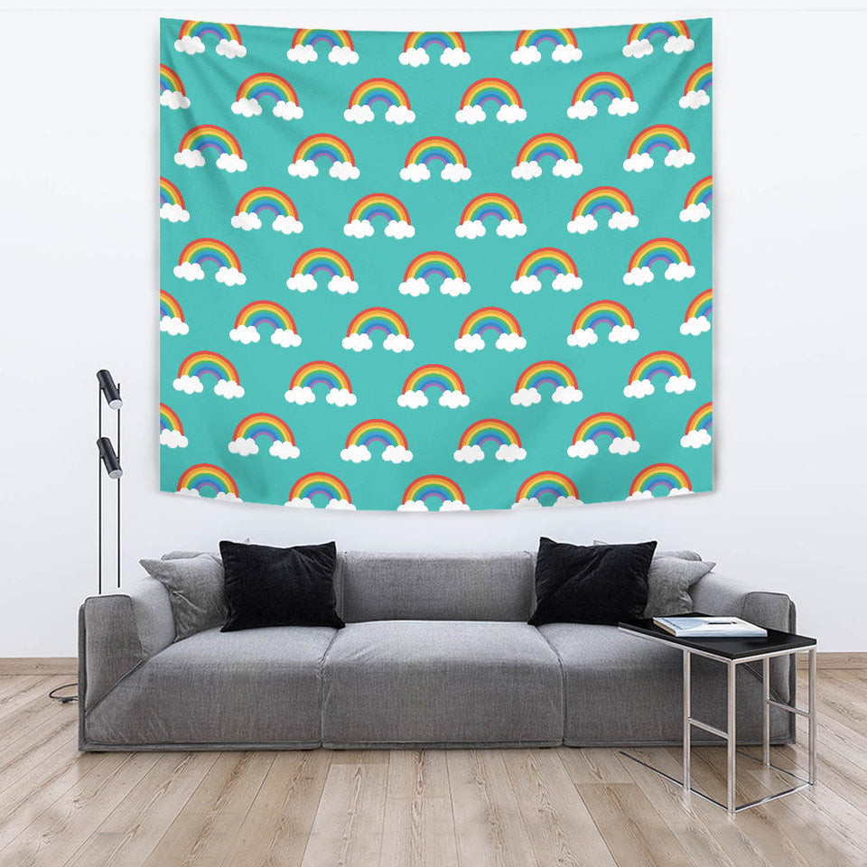 Rainbow Pattern Green Background Wall Tapestry