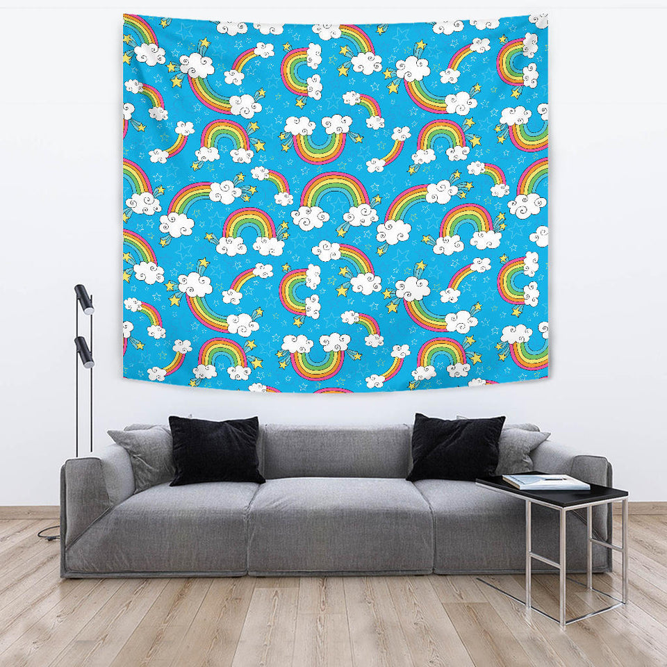 Rainbows Sky Clouds Pattern Wall Tapestry