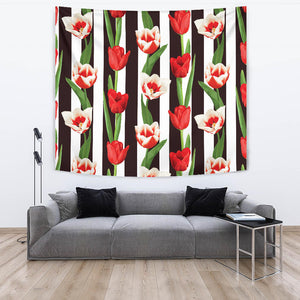 Red And White Tulips Pattern Wall Tapestry