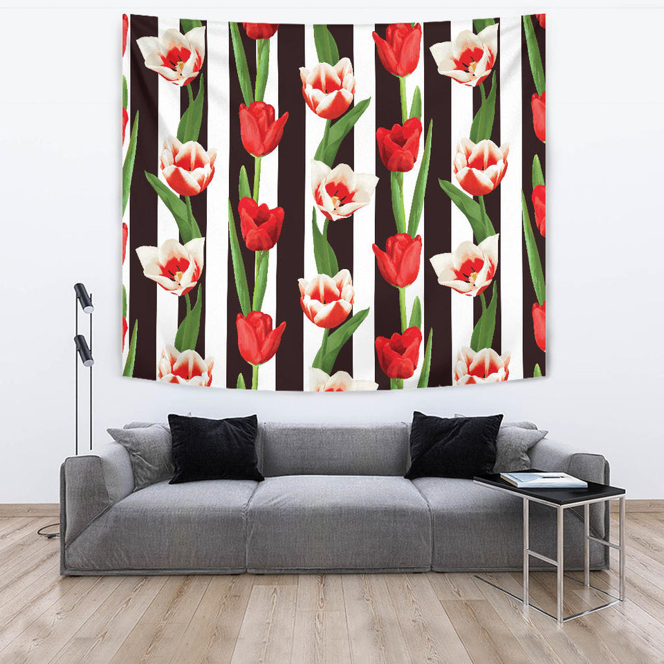 Red And White Tulips Pattern Wall Tapestry