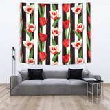 Red And White Tulips Pattern Wall Tapestry