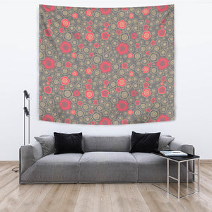 Red Gold Sakura Cherry Blossom Gray Background Wall Tapestry