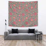 Red Gold Sakura Cherry Blossom Gray Background Wall Tapestry