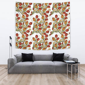Red Tulips And Daffodils Pattern Wall Tapestry