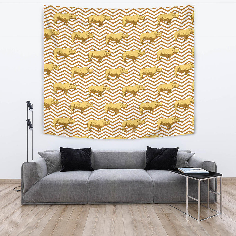Rhino Yellow Theme Pattern Wall Tapestry