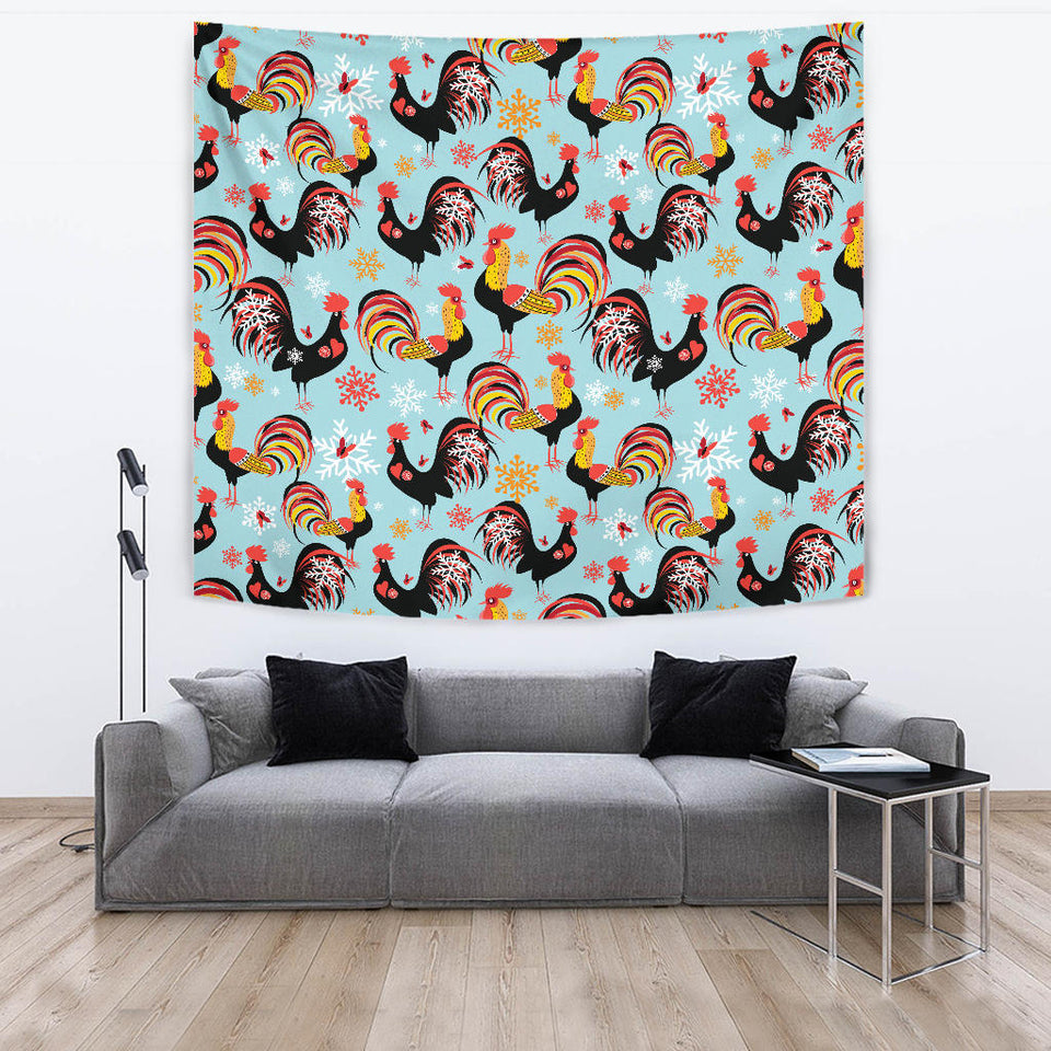 Rooster Chicken Cock Snowfalke Wall Tapestry