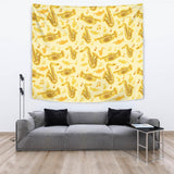 Saxophone Cornet Pattern Yellow Background Wall Tapestry