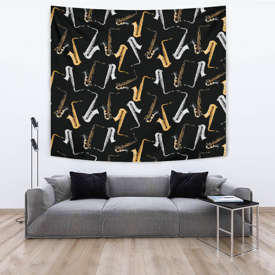 Saxophone Design Pattern Wall Tapestry