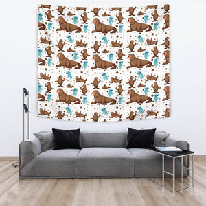 Sea Lion Seals Jellyfish Pattern Wall Tapestry